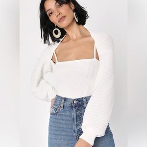 Mesmerizing Match Ivory Ribbed Knit Two-Piece Shrug Sweater Set LULUS size small